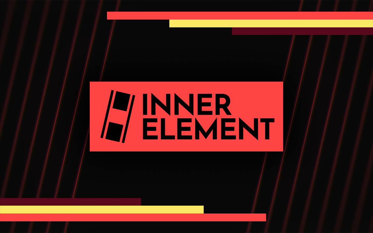 A graphic showing the INNERLMNT logo. The logo is a red block with an abstract film reel icon on the left, and the words 'INNER ELEMENT' in sans-serif lettering on the right.