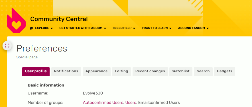 A screenshot showing the Preferences page of Fandom. It's on the 'User Profile' tab.